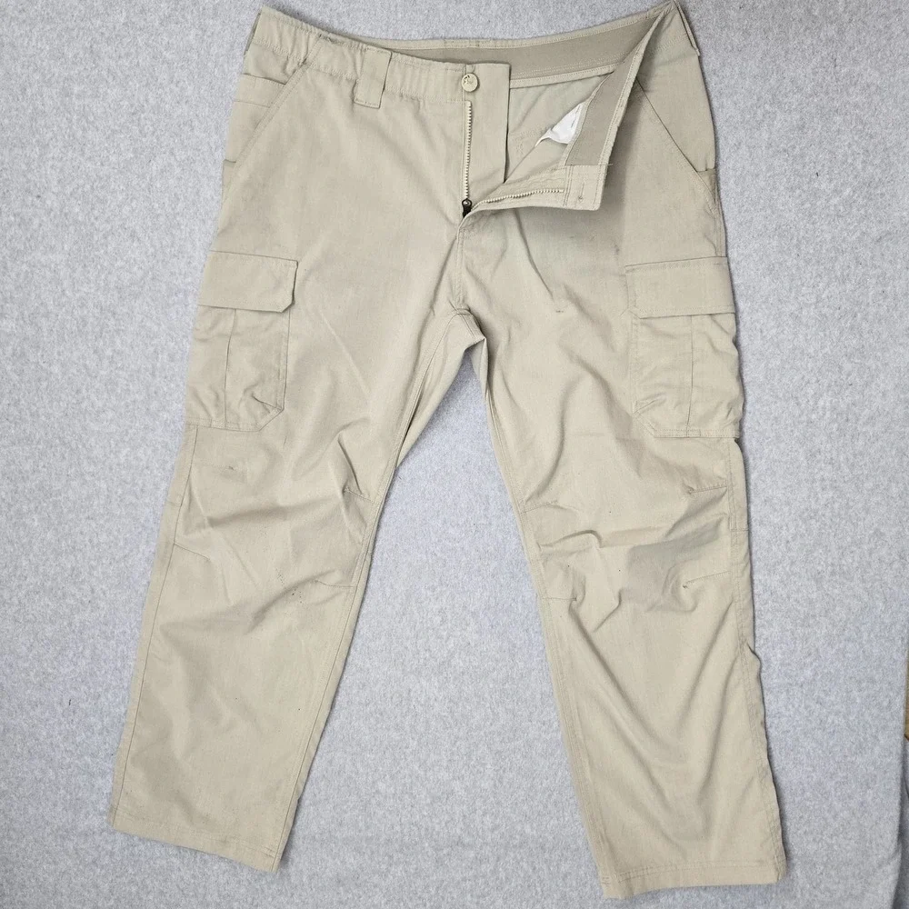 Under Armour Storm Men Pants 38/30 Khaki Cargo Ripstop Logo Loose 29